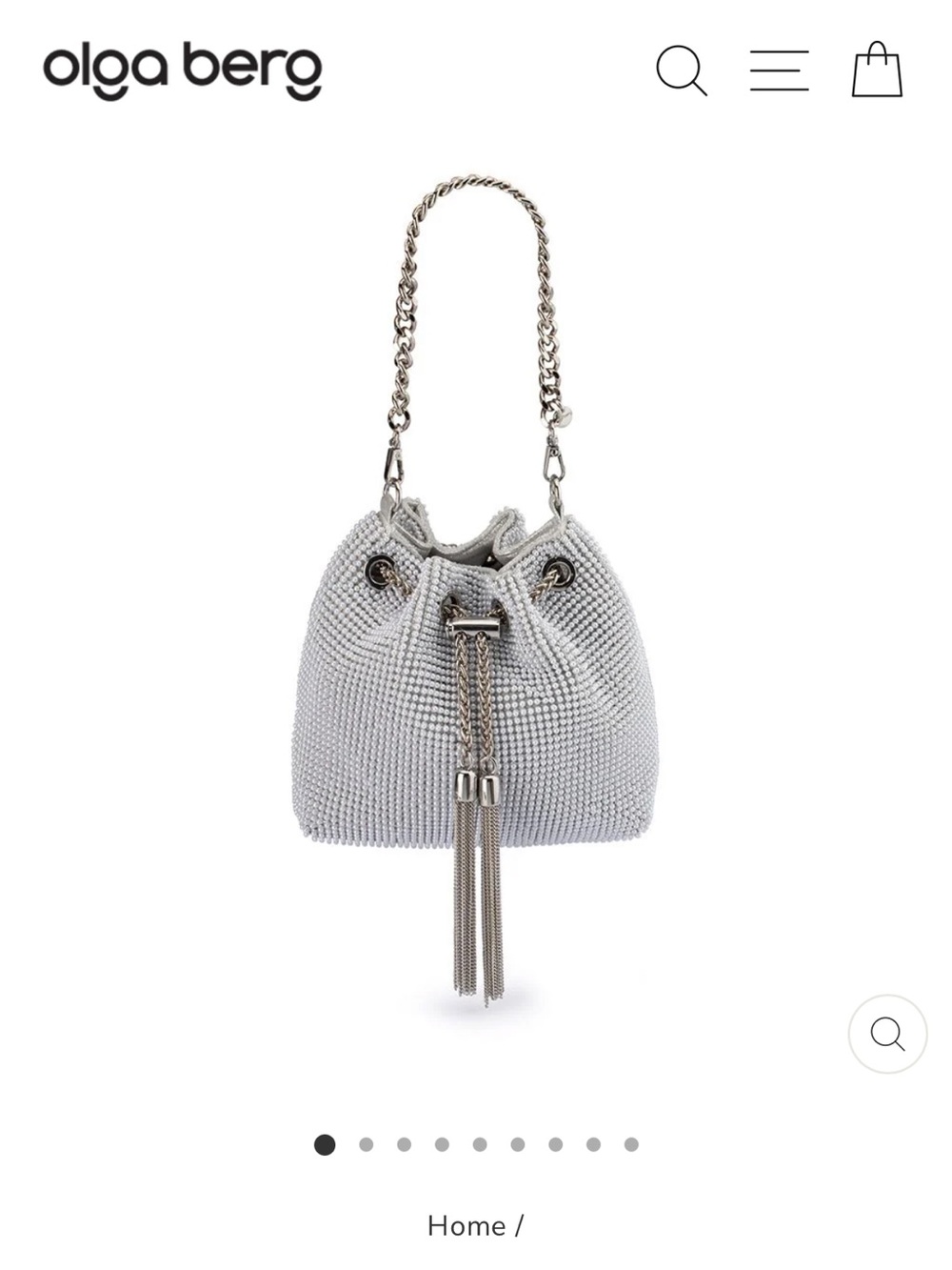Olga Berg Silver Crystal Mesh Drawstring Mini Bucket Bag
